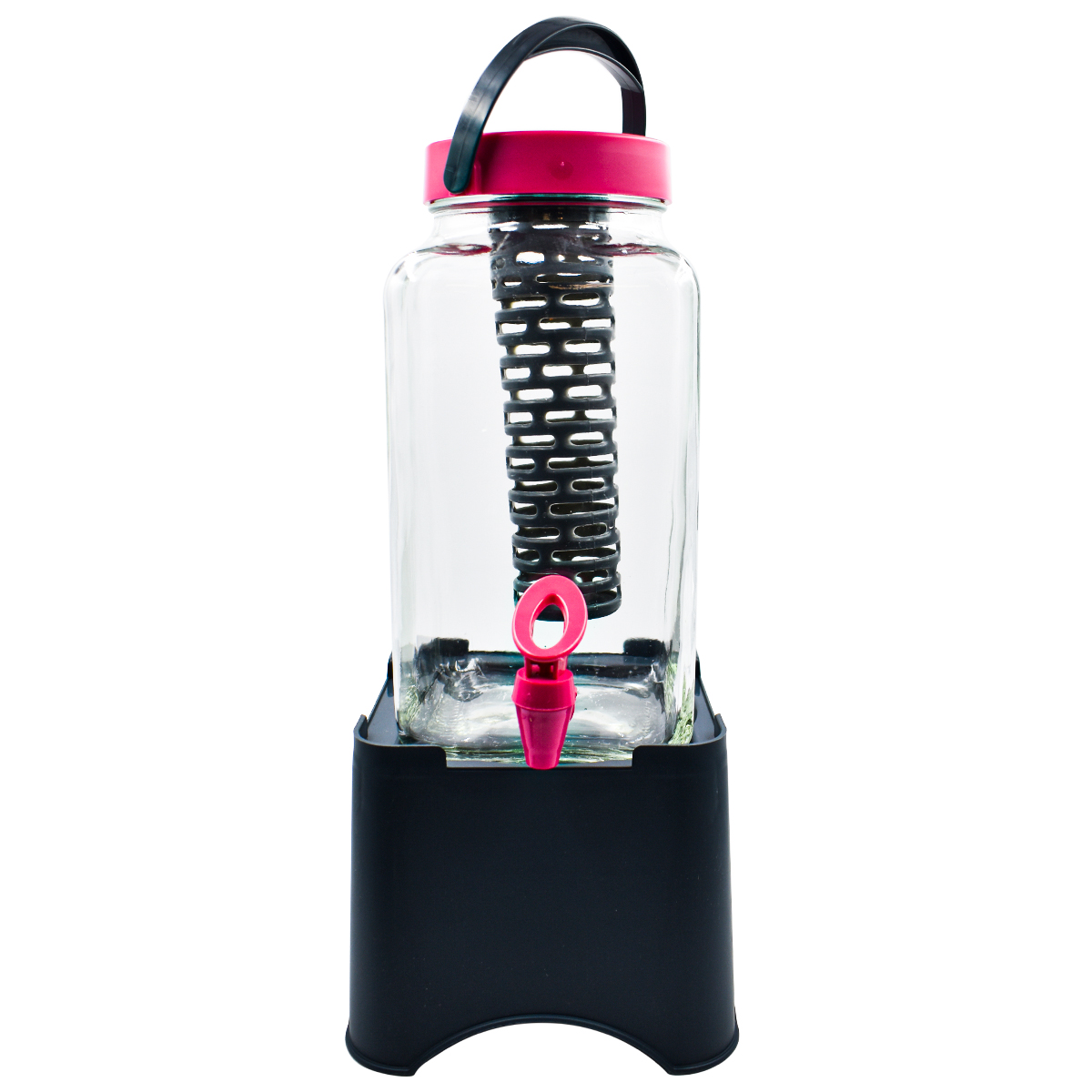 Top Choice 1733-71 Vitrolero Dispensador Jarra de Vidrio con Infusor y base cuadrado plástico Rosa Fucsia 3L