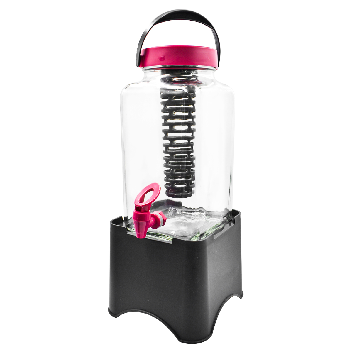 Top Choice 1733-71 Vitrolero Dispensador Jarra de Vidrio con Infusor y base cuadrado plástico Rosa Fucsia 3L