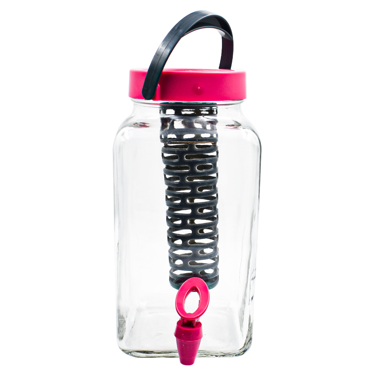 Top Choice 1733-71 Vitrolero Dispensador Jarra de Vidrio con Infusor y base cuadrado plástico Rosa Fucsia 3L
