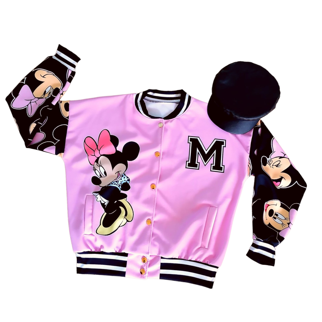 Chamarra Casual Bomber De Mujer Modelo Mickey Mouse y Minnie Mouse