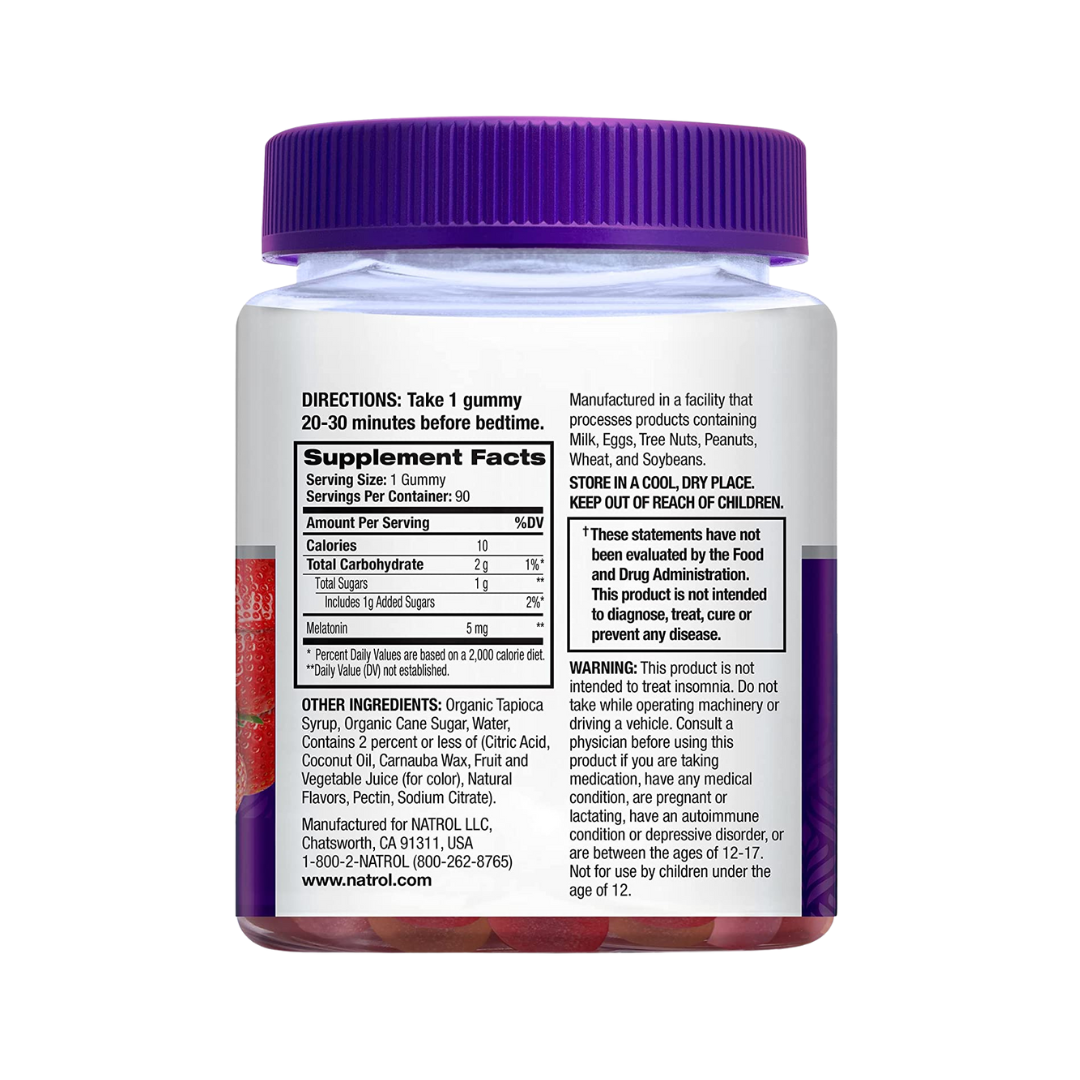 Melatonina Natrol 90 Gomitas 5mg Vegano Conciliar el sueño Sabor Fresa para Adulto.