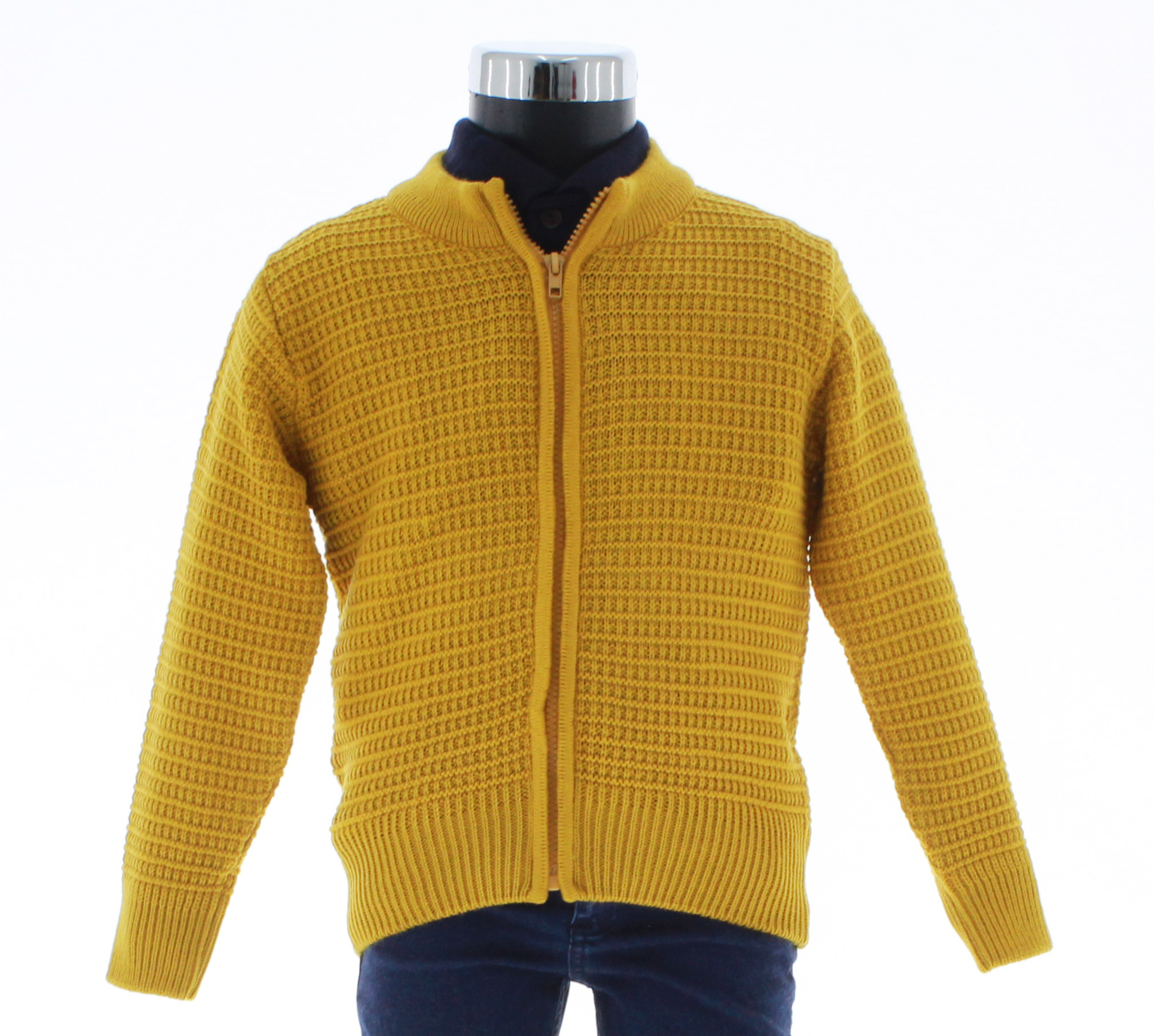 Sueter Niño Tejido Mostaza Cierre Completo 3244 2 a 16 Años.