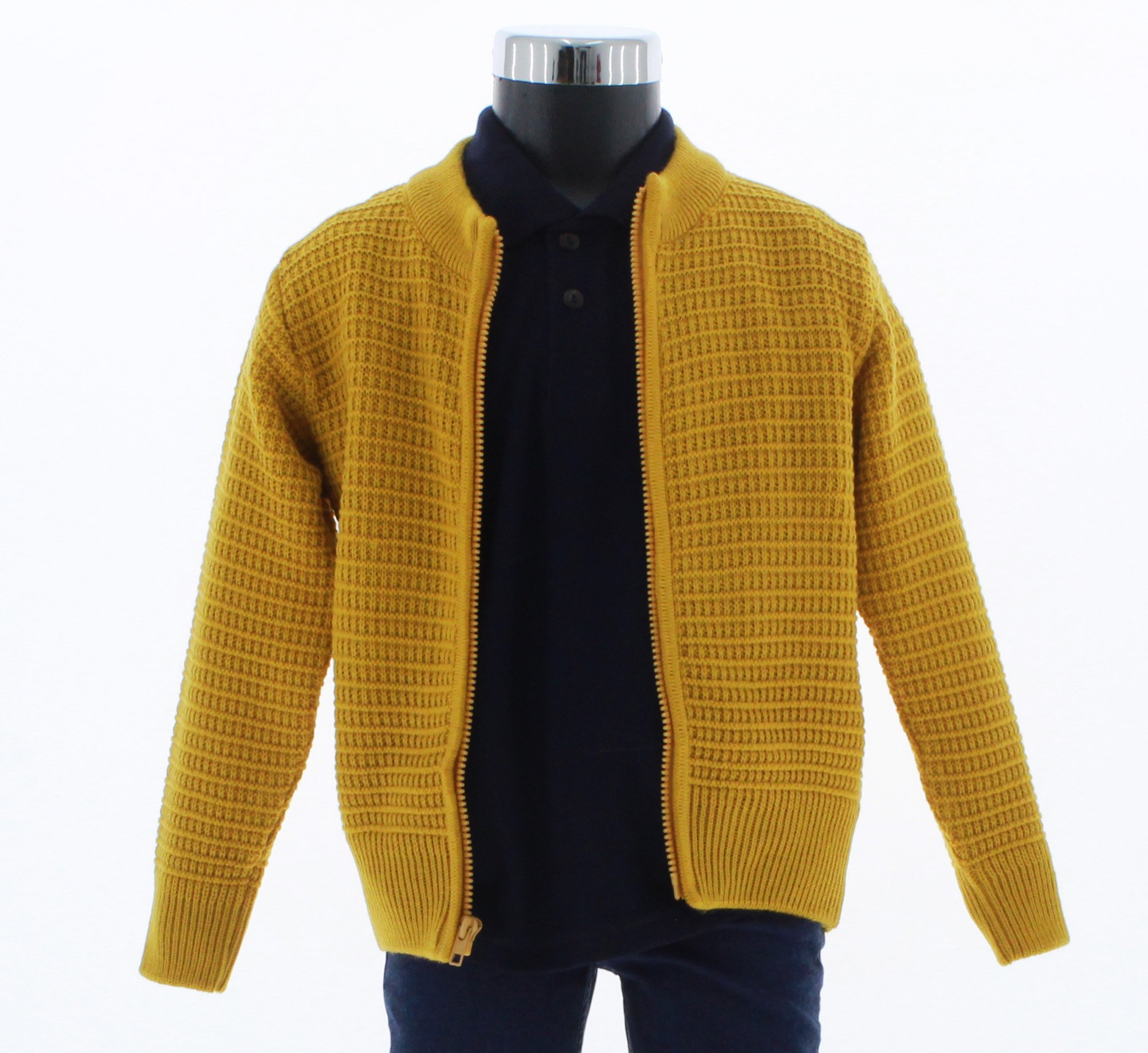 Sueter Niño Tejido Mostaza Cierre Completo 3244 2 a 16 Años.