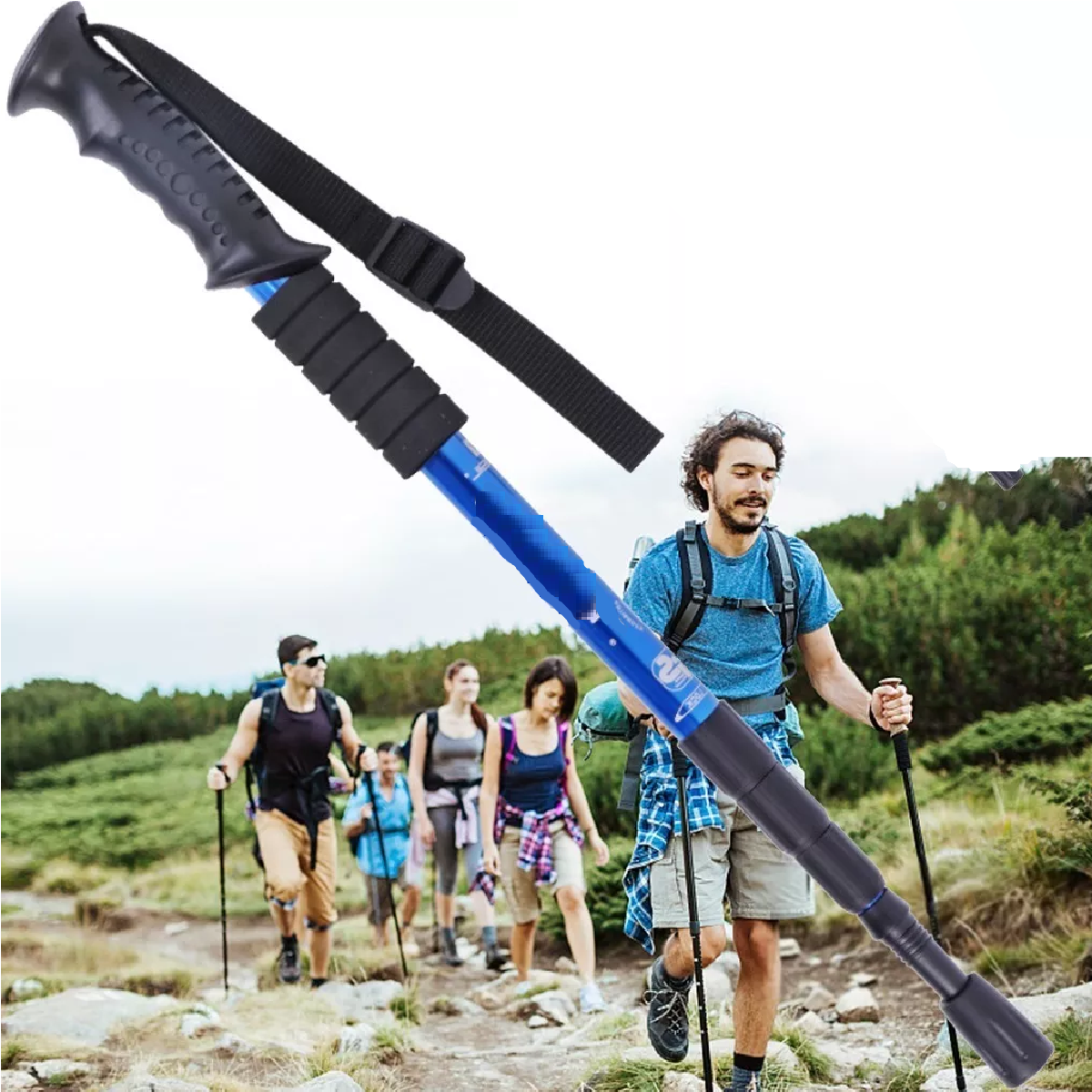  Bastón Plegable Ligero Senderismo Treking Caminar Escalar Azul