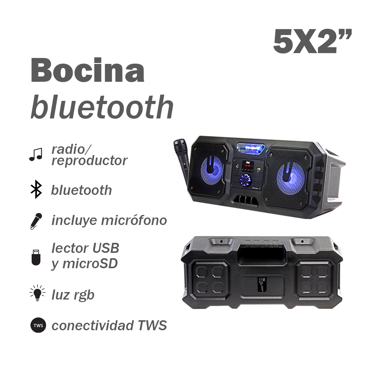 Bocina Portátil con Bluetooth y Micrófono Incluido Aek Cyber S-20501B