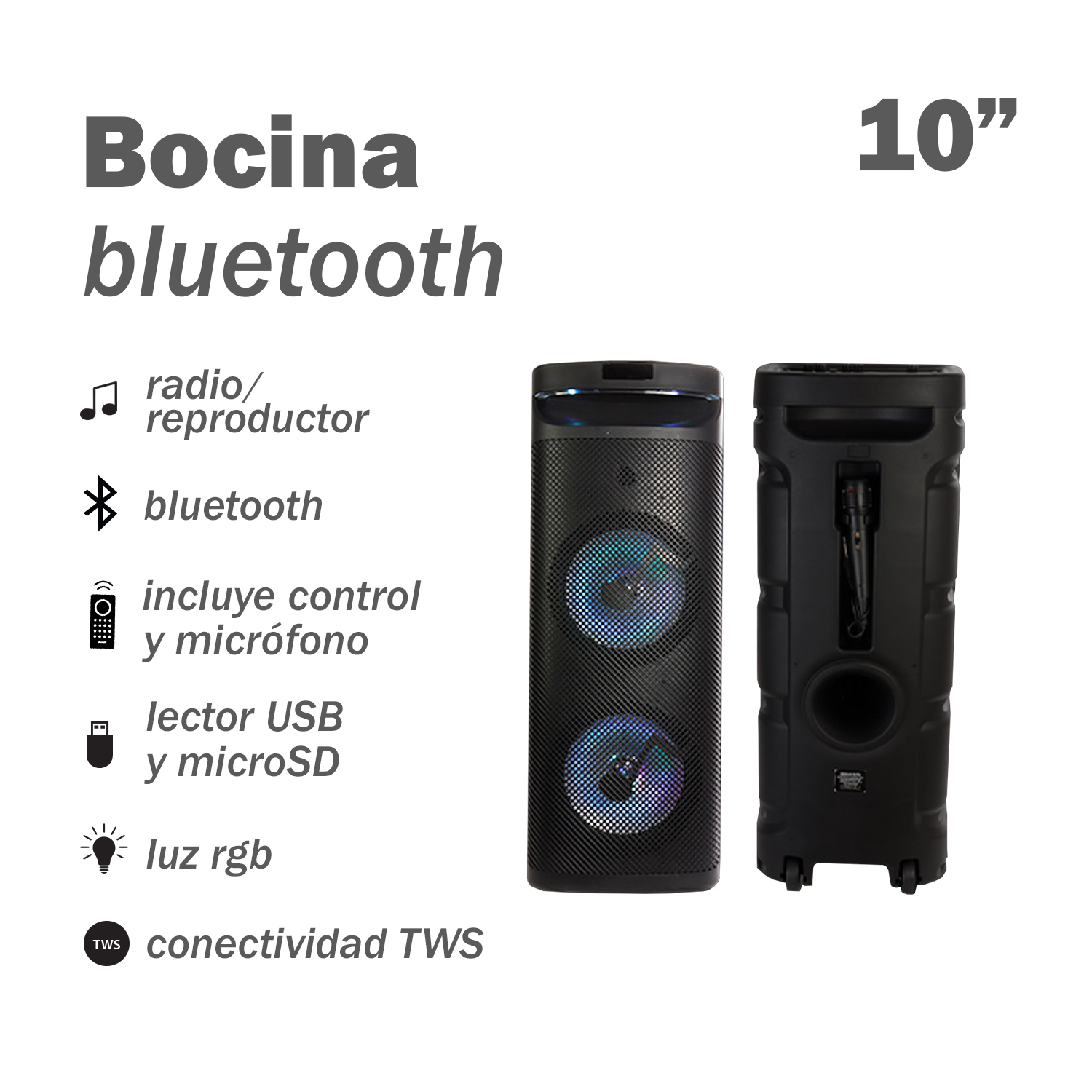 Bocina Portátil de 10" con Bluetooth y Micrófono Incluido Link Bits SB1006T