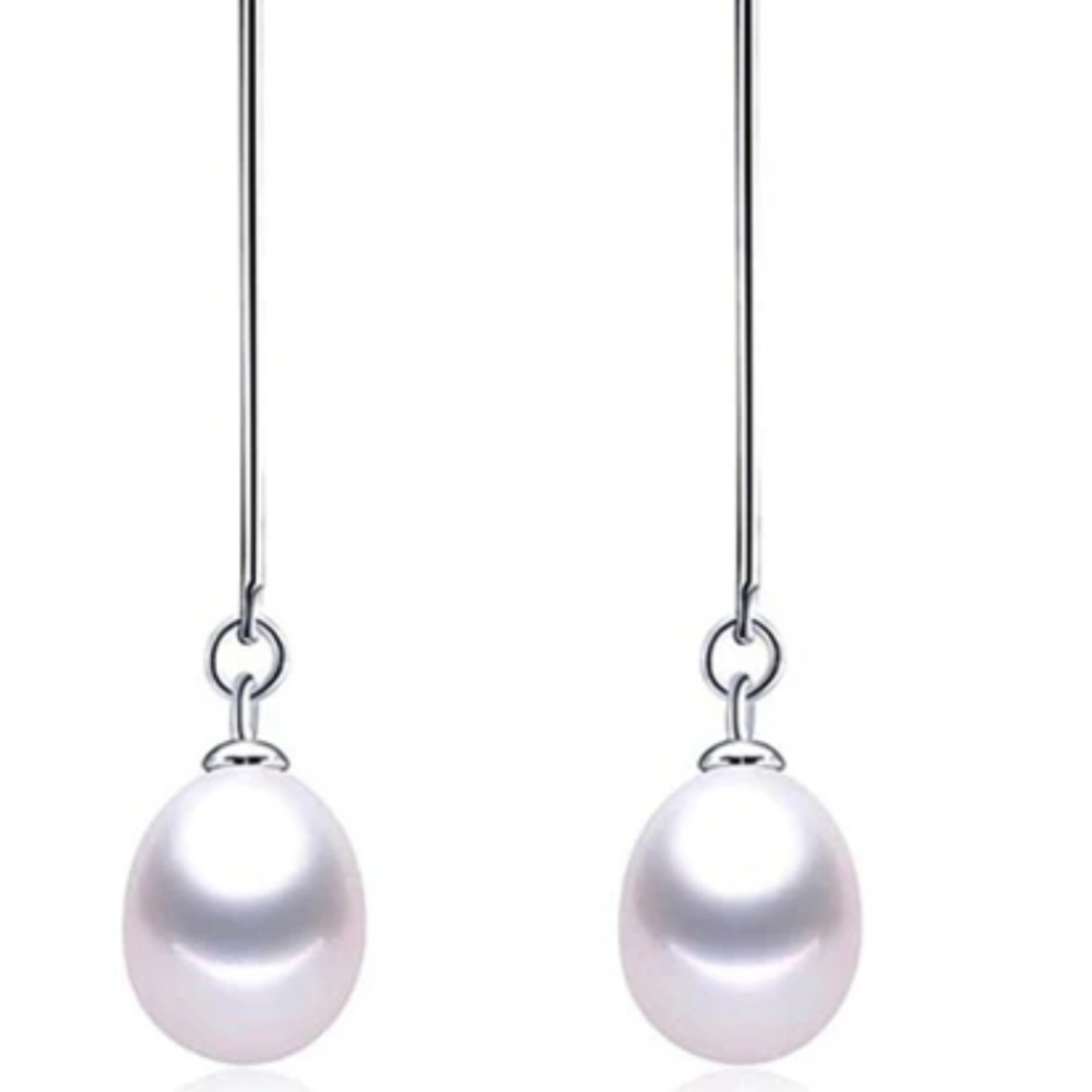 Pendientes largos de plata ley .925 y perlas ovaladas AAAA