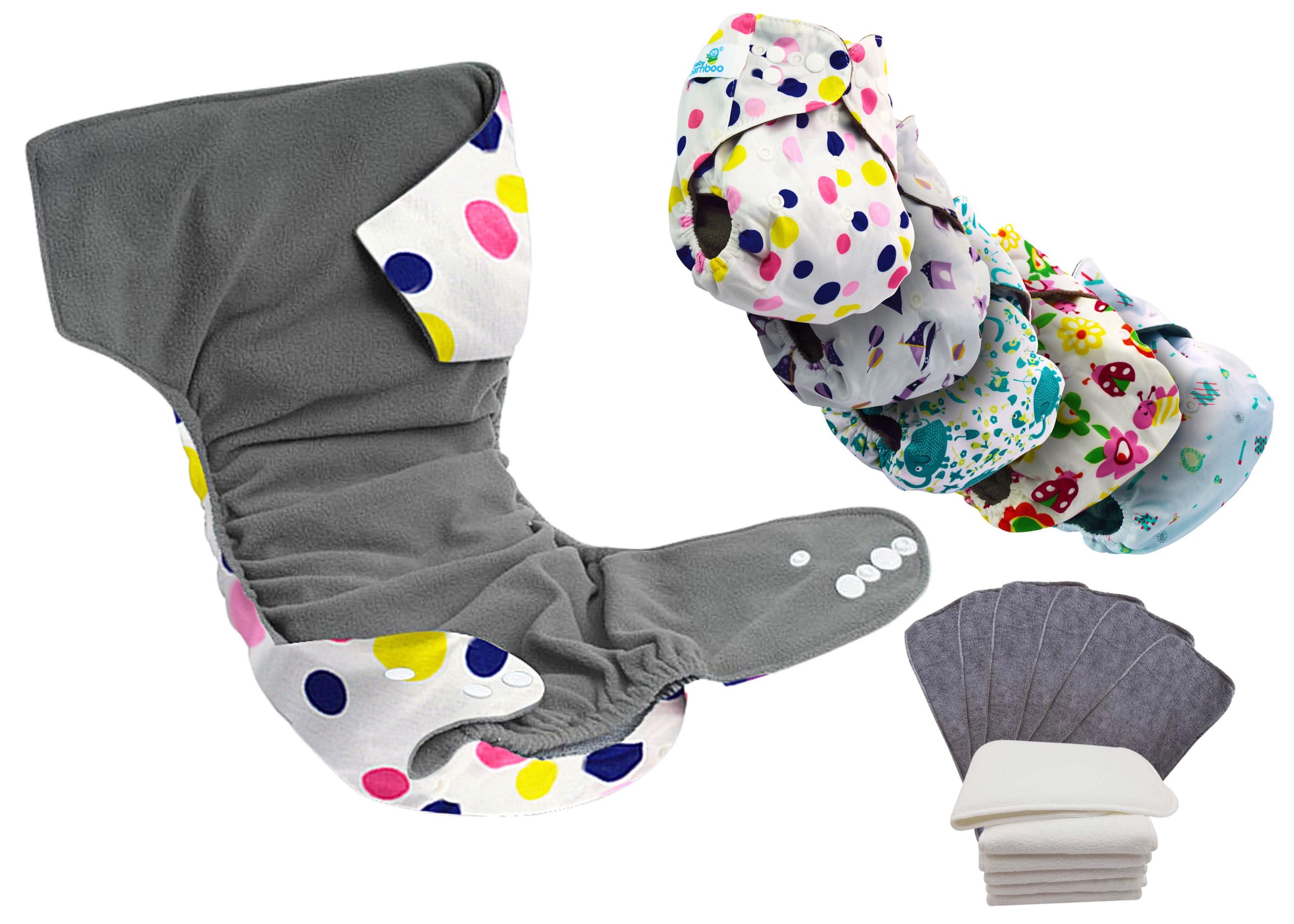 5 Pañales Ecológicos estampados Interior Bambú + 5  Insertos microfibra de 4 capas NIÑA.