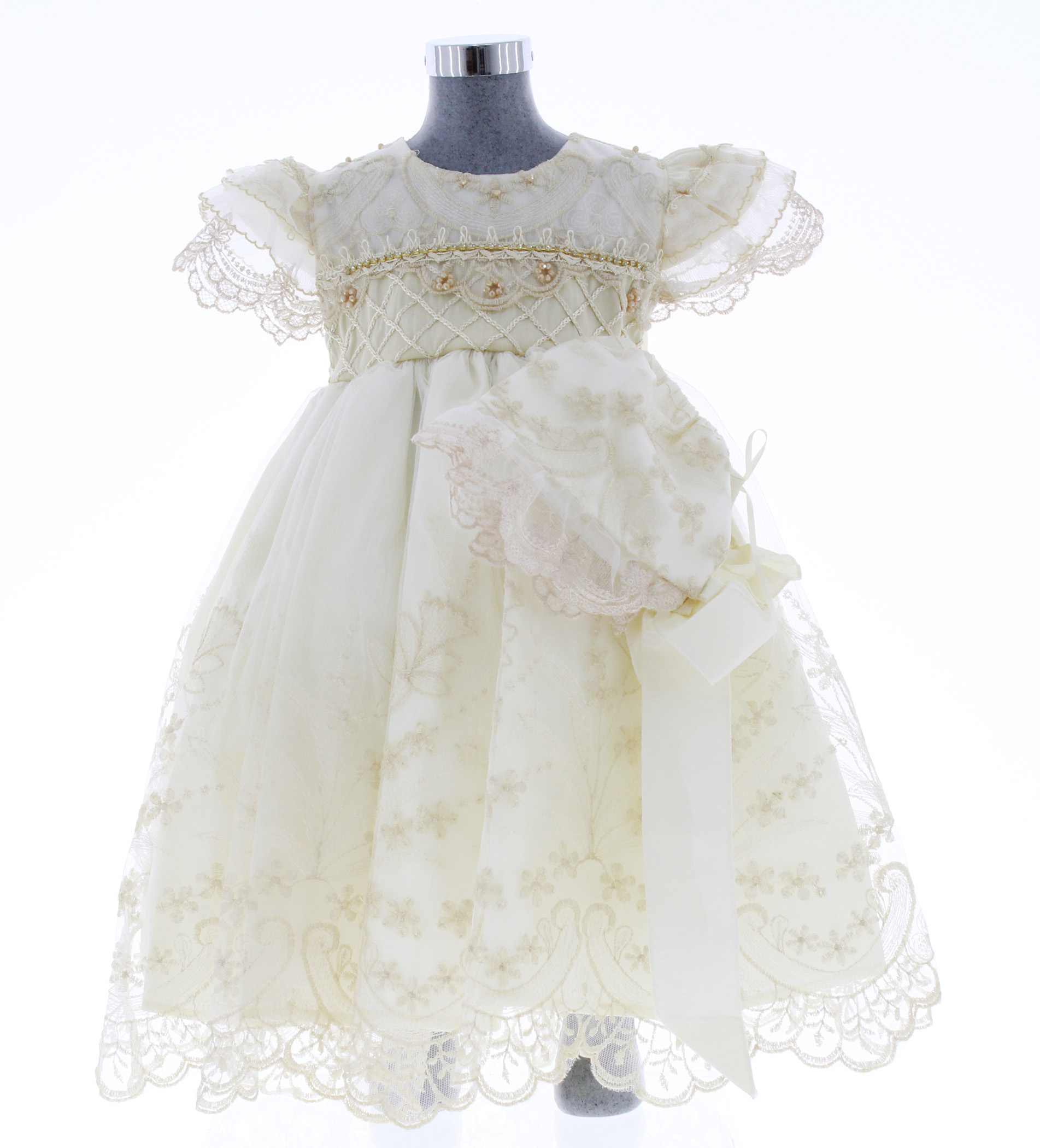 Vestido de Bautizo para Niña Beige 3400 0 a 3 Años.