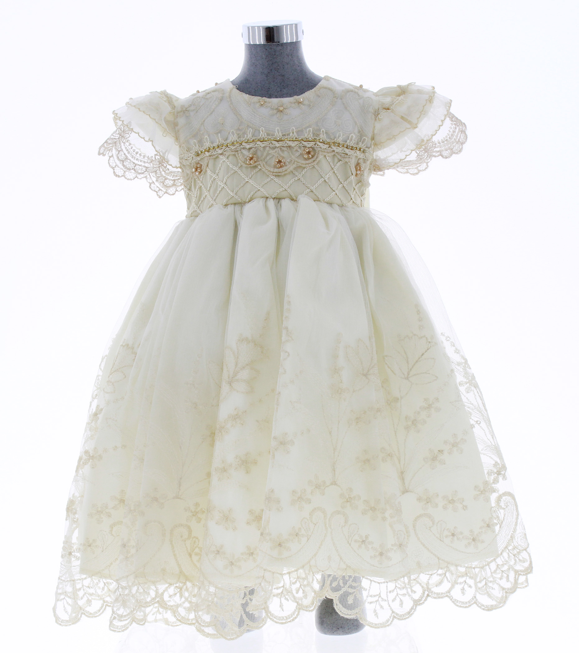 Vestido de Bautizo para Niña Beige 3400 0 a 3 Años.