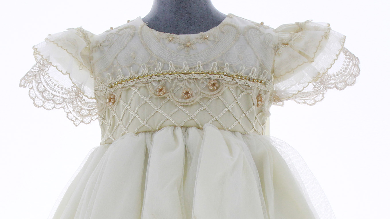 Vestido de Bautizo para Niña Beige 3400 0 a 3 Años.