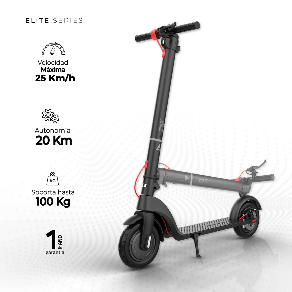 Scooter Eléctrico 20km + 25km/h Kinetic Runner ES680 / Aluminio Aeroespacial 350w de Potencia + Ruedas de 8.5" + Display LCD Elite Series