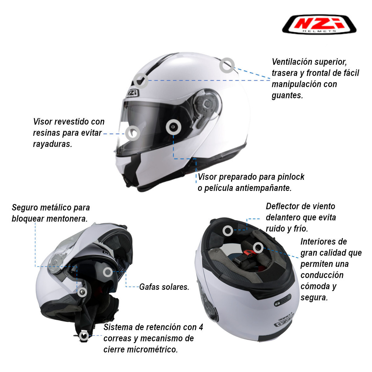 Casco Moto Abatible NZI COMBI 2 DUO Certificado ECE Blanco