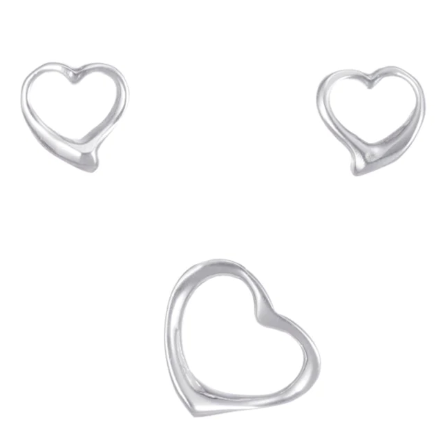 Dije, cadena y aretes diseño de corazón contorno clásico elaborados en plata ley .925 certificada