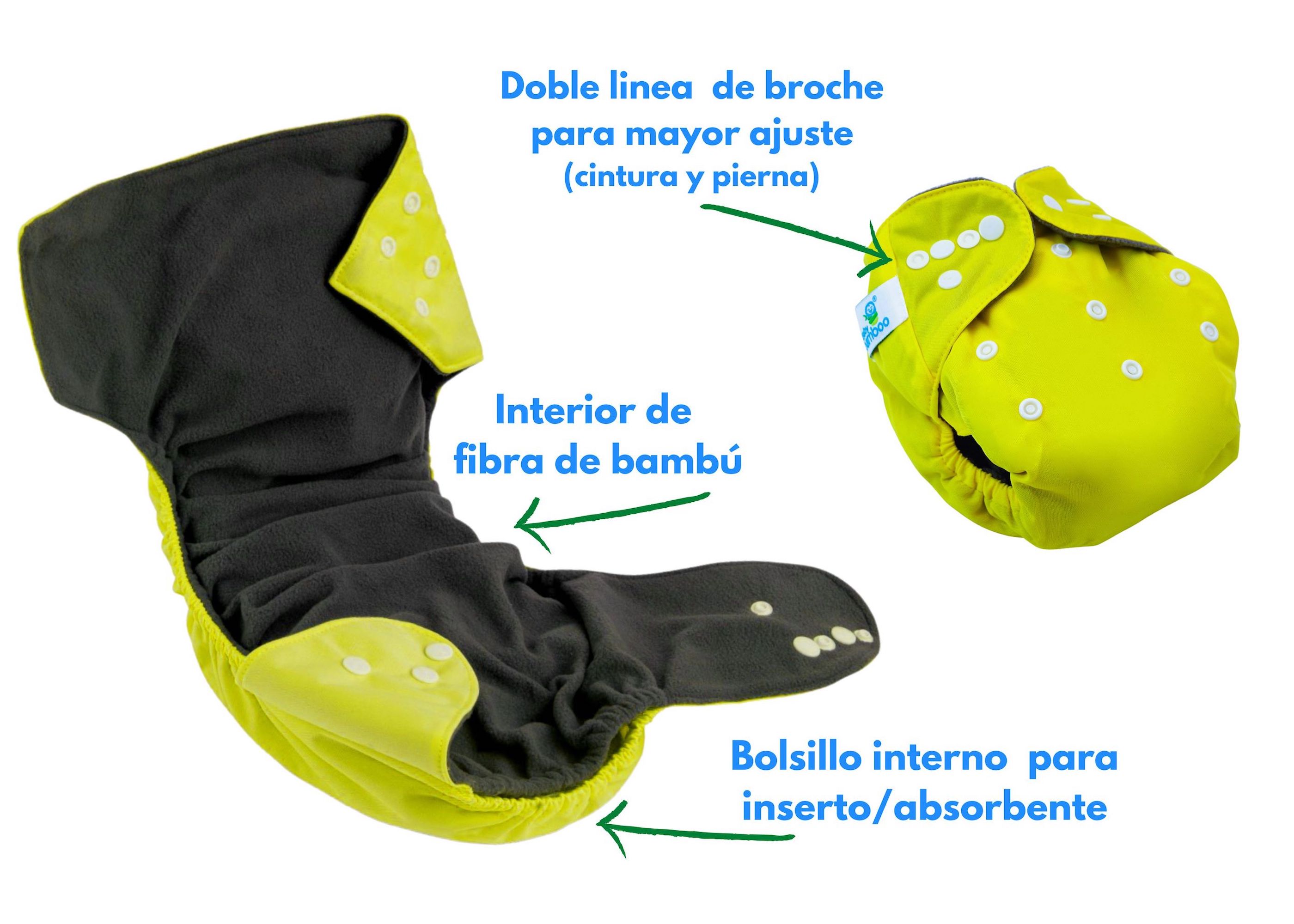 10 PAÑALES ECOLÓGICOS INTERIOR BAMBÚ + 12 INSERTOS MICROFIBRA DE CUATRO CAPAS NIÑO
