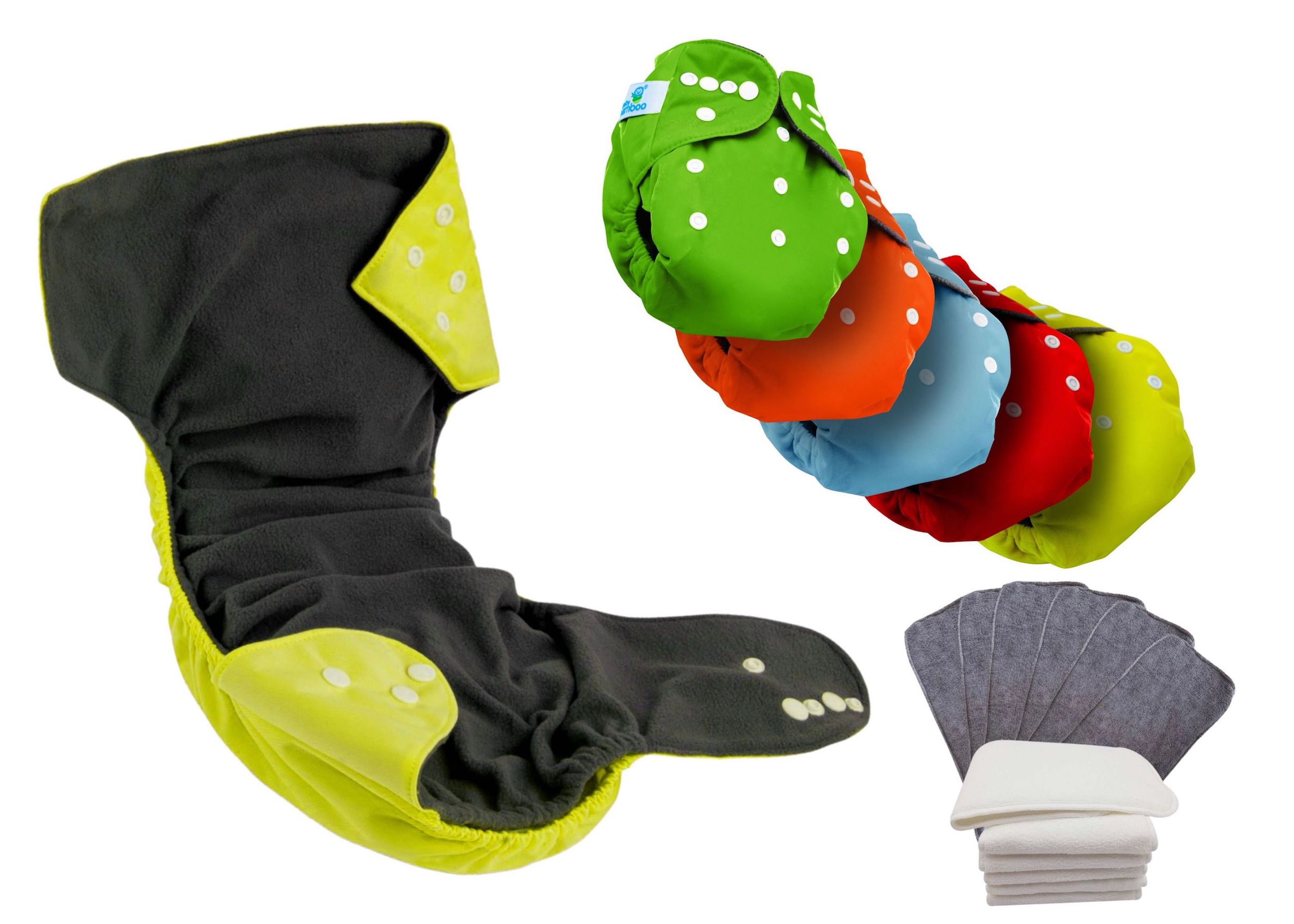 10 PAÑALES ECOLÓGICOS INTERIOR BAMBÚ + 12 INSERTOS MICROFIBRA DE CUATRO CAPAS NIÑO