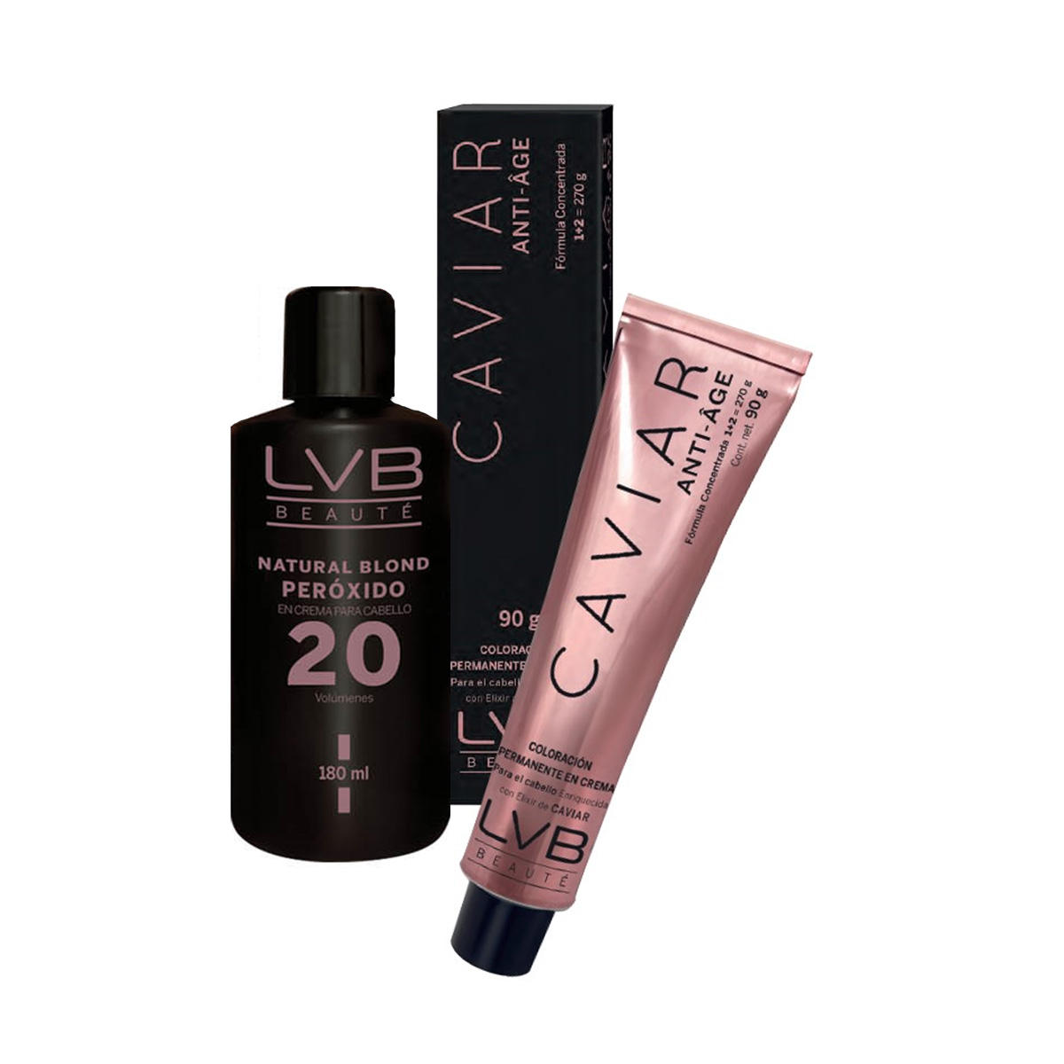 LVB Beauté TINTE EN CREMA PERMANENTE 7.46 RUBIO MEDIANO COBRIZO ROJIZO, ENRIQUECIDO CON ELIXIR DE CAVIAR 90GR + PEROXIDO 180ML (1+2)
