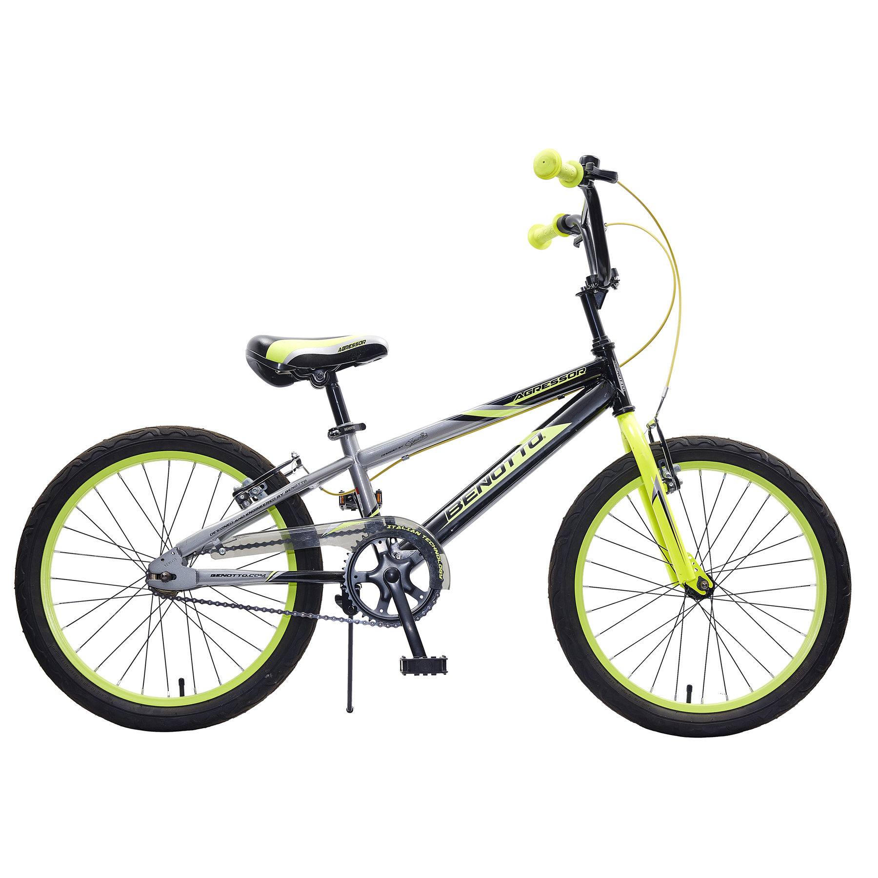 Bicicleta BENOTTO BMX AGRESSOR R20 Acero 1V. Negro/Gris/Amarillo Neon Niño