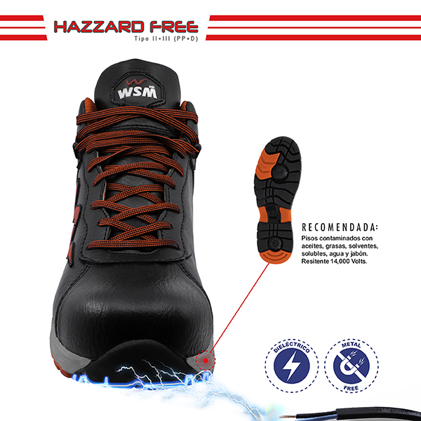 Zapato de Seguridad WSM tipo tenis, Ergonómico y muy ligero. Con casquillo de Policarbonato. Bota de trabajo multifuncional. Es un calzado Industrial dieléctrico y antiderrapante. Est Potenza