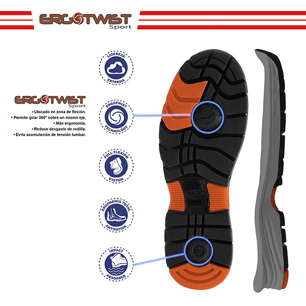 Zapato de Seguridad WSM tipo tenis, Ergonómico y muy ligero. Con casquillo de Policarbonato. Bota de trabajo multifuncional. Es un calzado Industrial dieléctrico y antiderrapante. Est Potenza