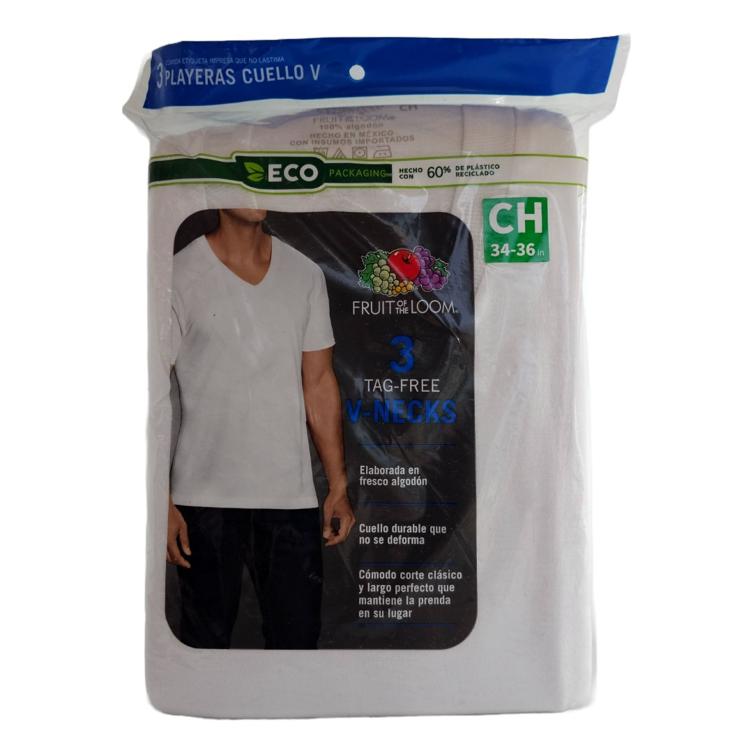 Fruit Of The Loom Playera Cuello V Cab 3 Pack Mod 2525vm