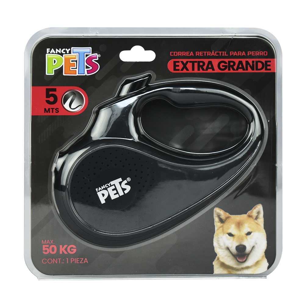 Fancy Pets Correa Retráctil Color Negra de 5 Metros para Perro Tamaño Extra Grande