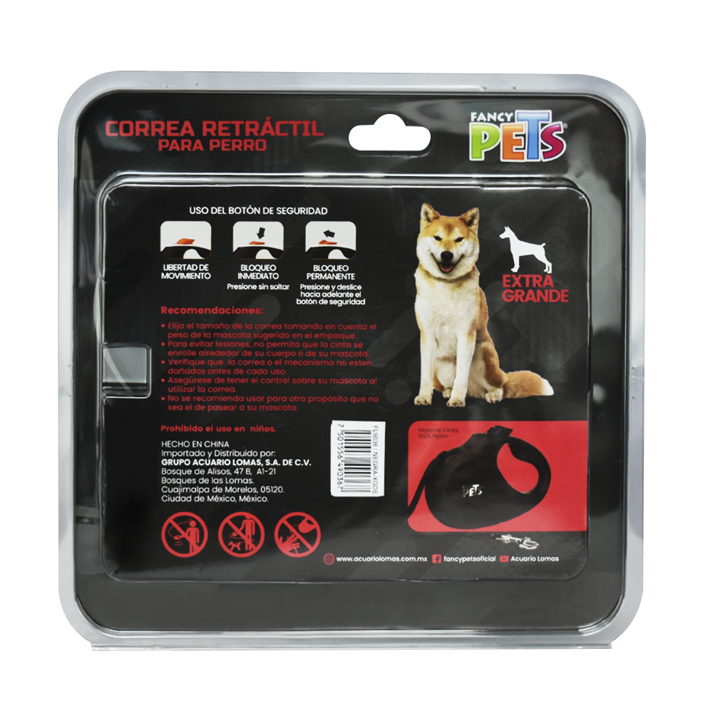 Fancy Pets Correa Retráctil Color Negra de 5 Metros para Perro Tamaño Extra Grande