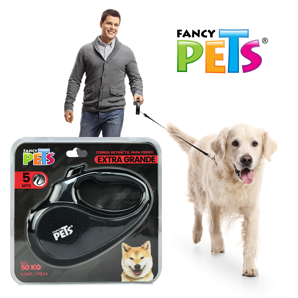 Fancy Pets Correa Retráctil Color Negra de 5 Metros para Perro Tamaño Extra Grande