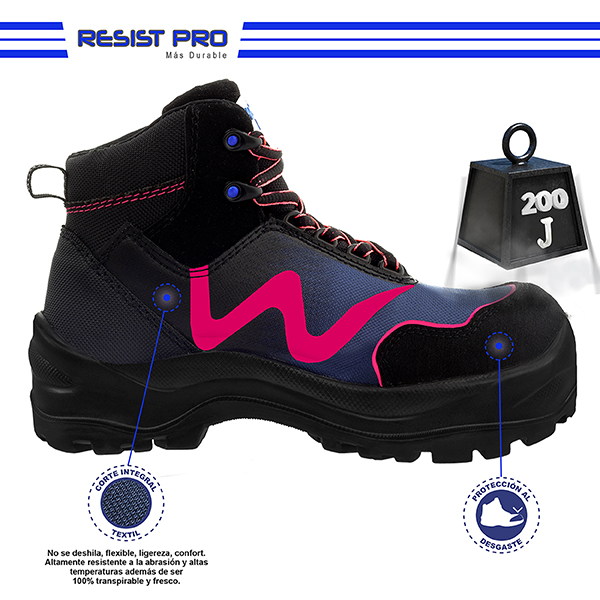 Zapato de Seguridad WSM para Dama, Ergonómico y muy ligero tipo tenis. Con casquillo de Policarbonato. Bota Industrial. 2959-WT