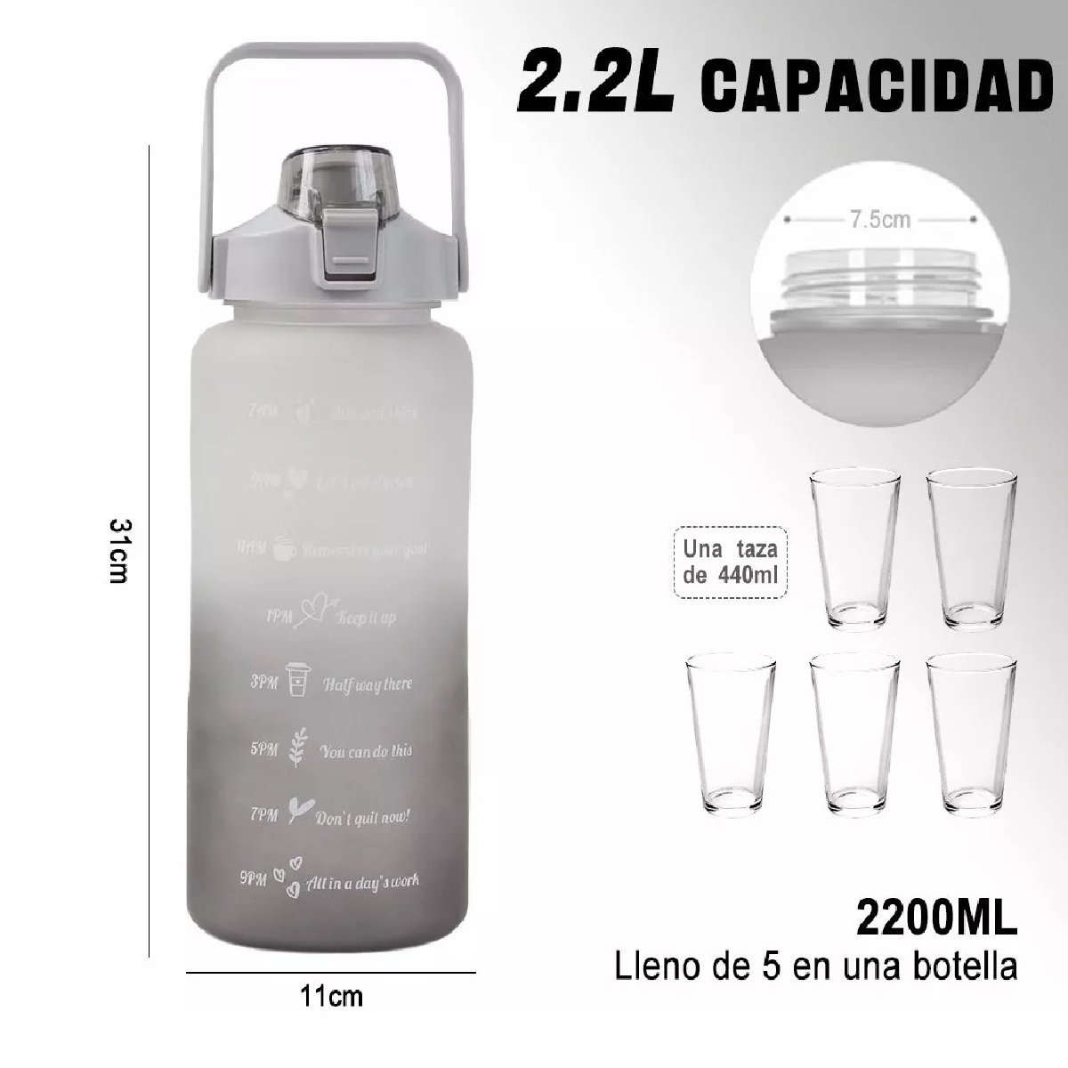 Botella De Agua Motivadora 2 Litros Con Marcador De Tiempo