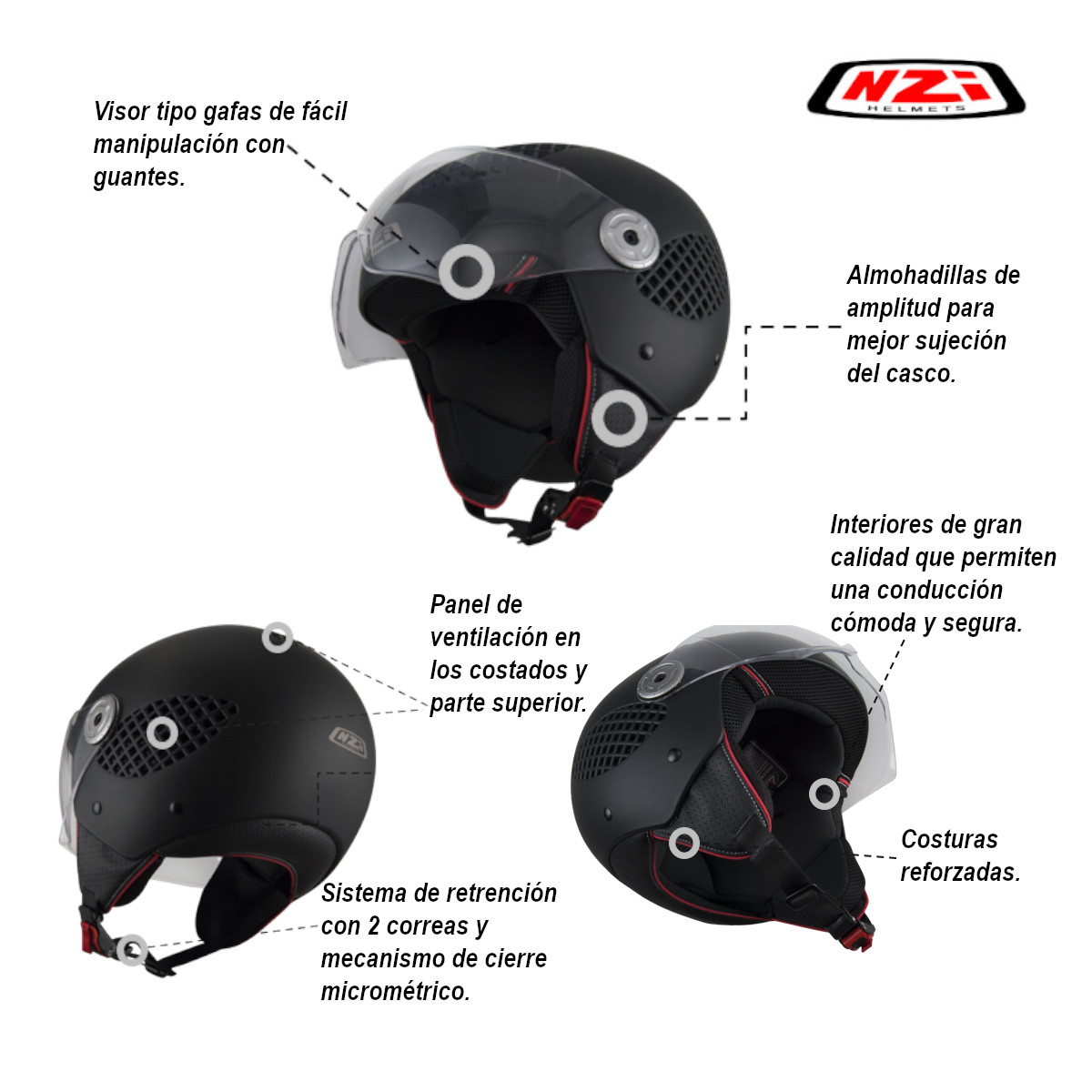 Casco Moto 3/4 Jet NZI B-COOL Certificado ECE Visor Gafas
