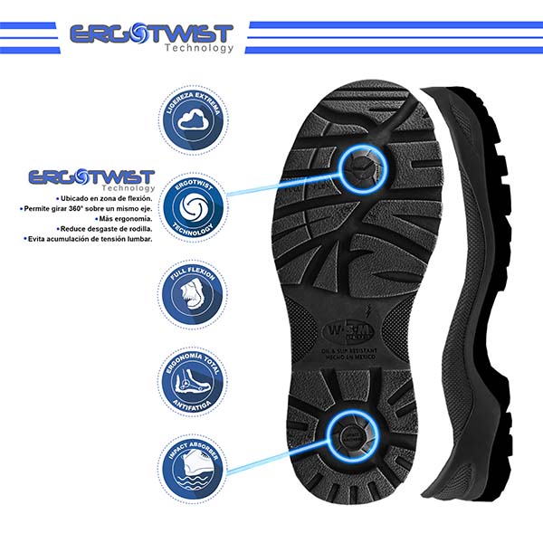 Zapato de Seguridad WSM para Dama, Ergonómico y muy ligero tipo tenis. Con casquillo de Policarbonato. Bota Industrial. 2959-WT