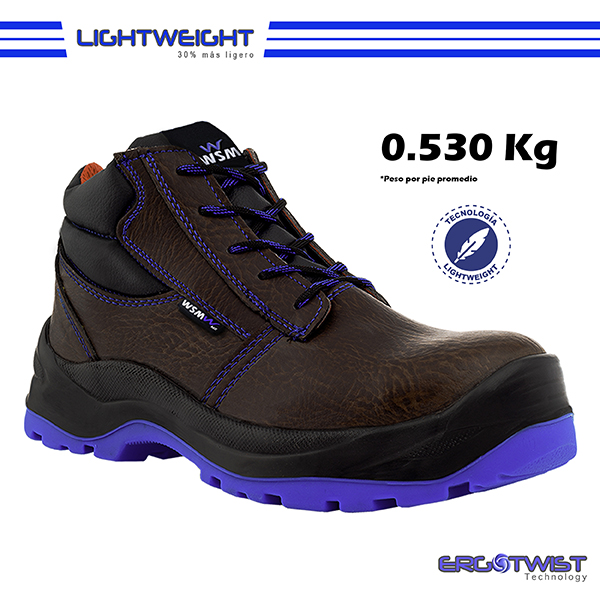 Zapato de Seguridad WSM, Ergonómico y muy ligero. Con casquillo de Policarbonato. Bota Industrial y multifuncional. 2958-MT. Café