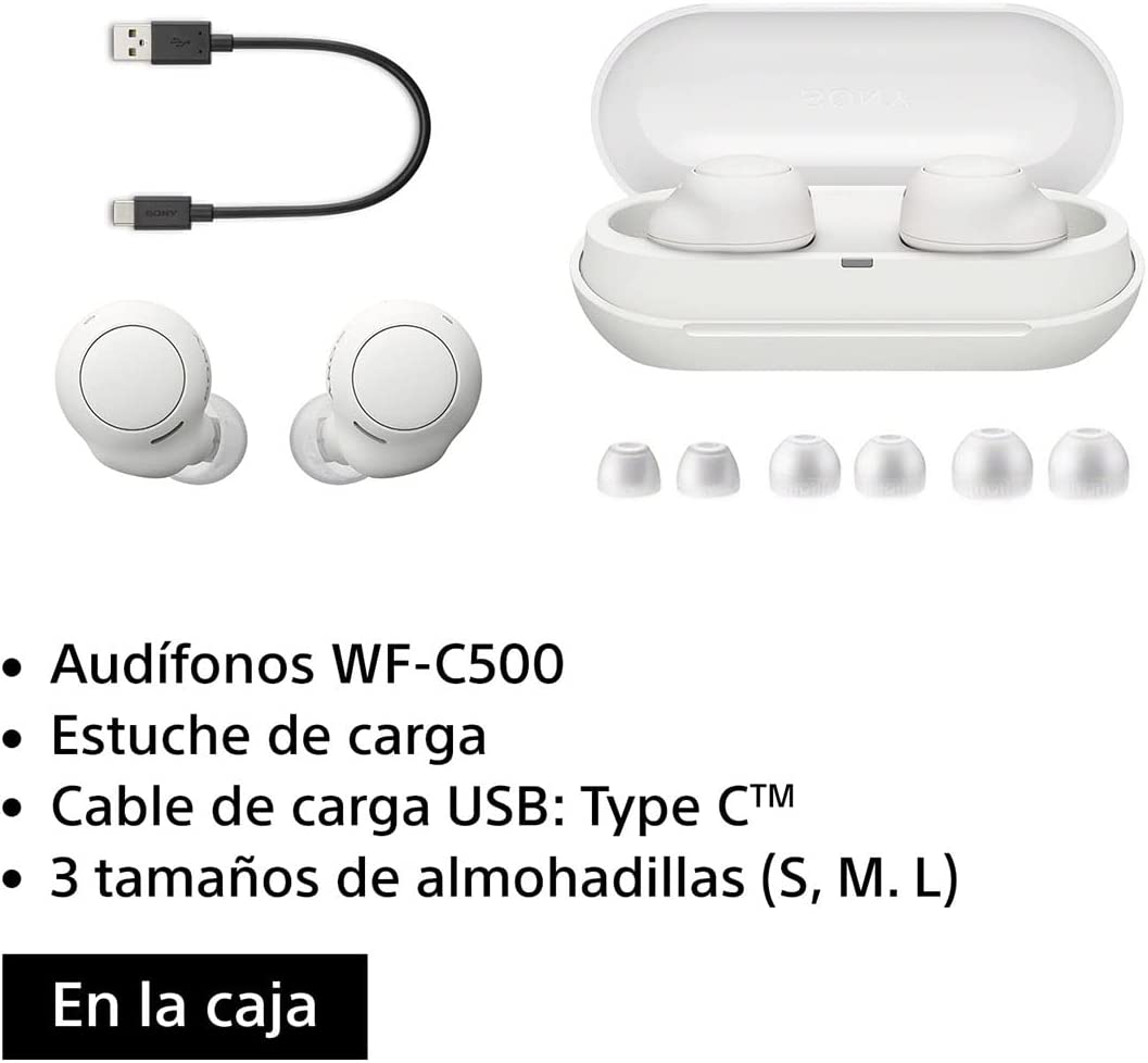 Sony WF-C500-BLANC - Auriculares inámbricos Bluetooth con micrófono y Resistencia al Agua IPX4, Color Blanco