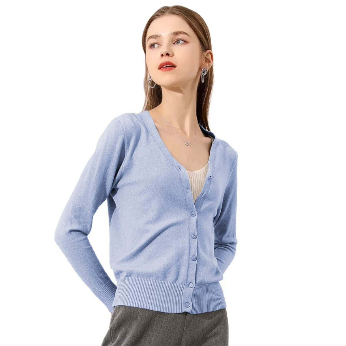 Suéter Mujer Moda Sweater Dama Abierto Botones Abrigo Ligero Tonos Azules