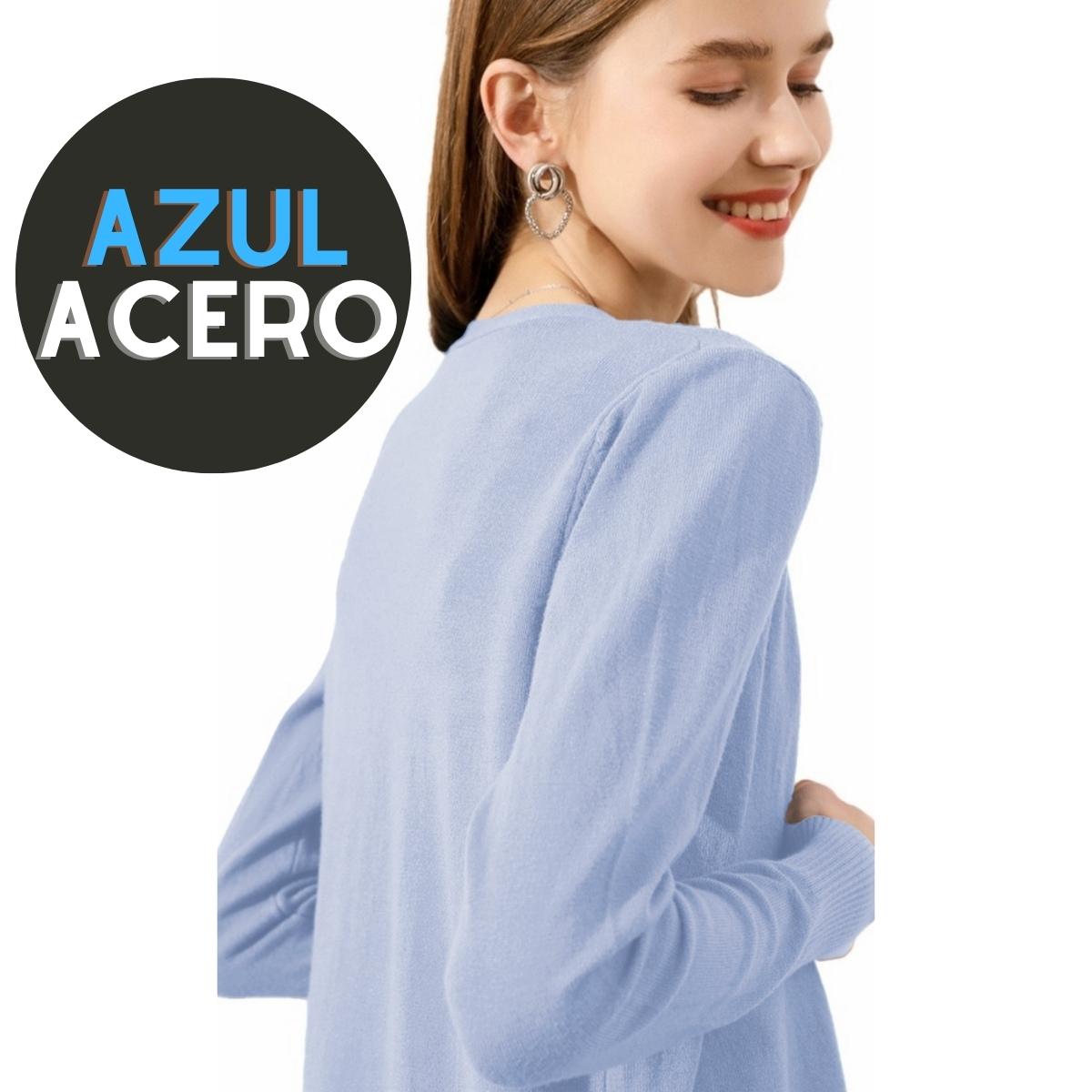Suéter Mujer Moda Sweater Dama Abierto Botones Abrigo Ligero Tonos Azules