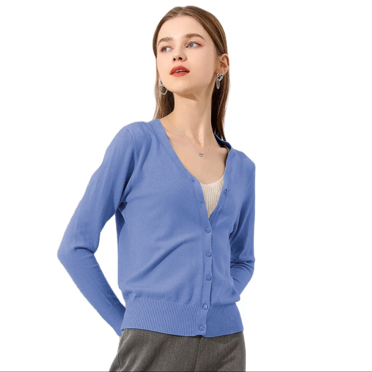 Suéter Mujer Moda Sweater Dama Abierto Botones Abrigo Ligero Tonos Azules