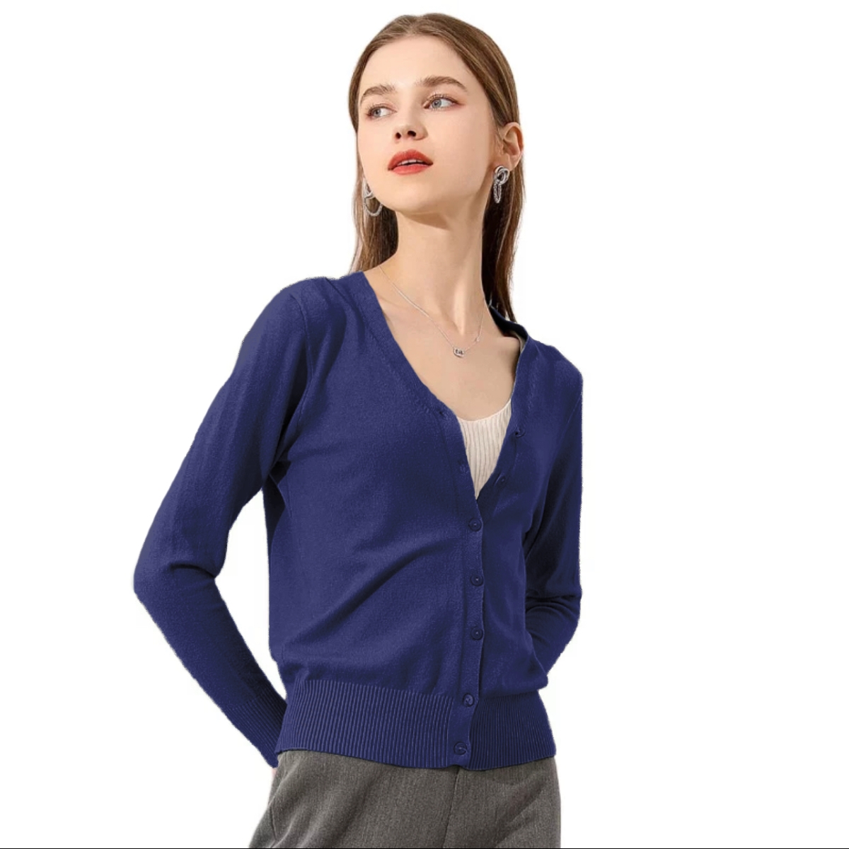 Suéter Mujer Moda Sweater Dama Abierto Botones Abrigo Ligero Tonos Azules