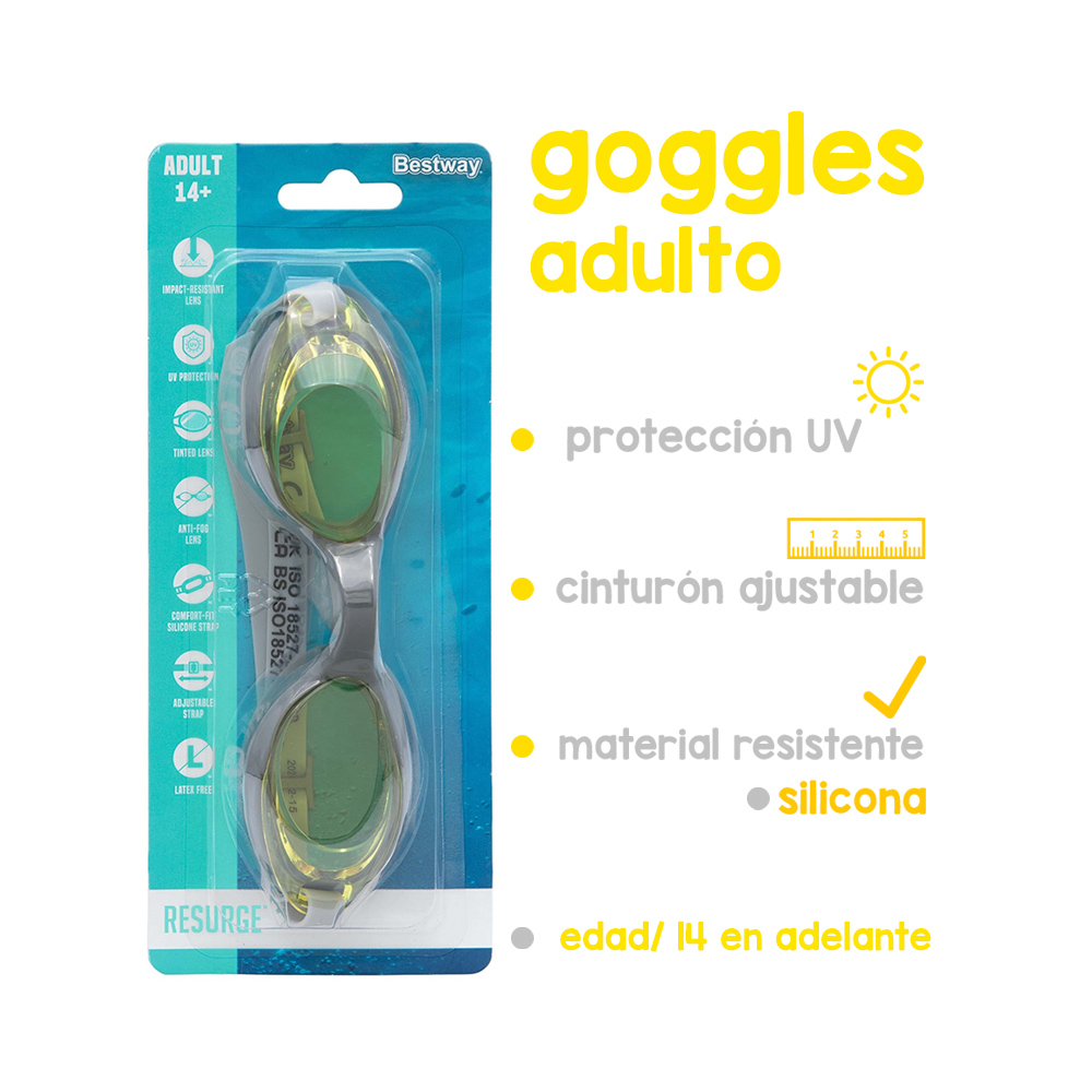 Goggles Para Adulto Natación Ajustables 14 Años 3 pzas
