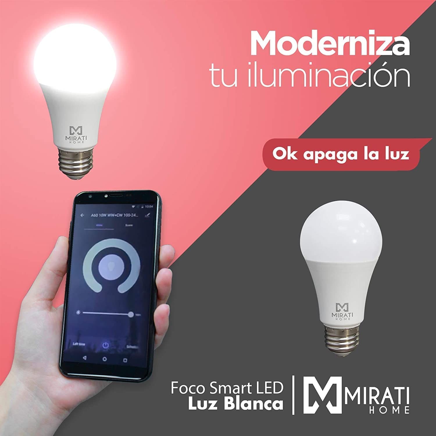 5 Pack - Foco Smart LED de 10 W, Mirati Home MFW1, Luz Blanca, compatible con Alexa y Google Assistant