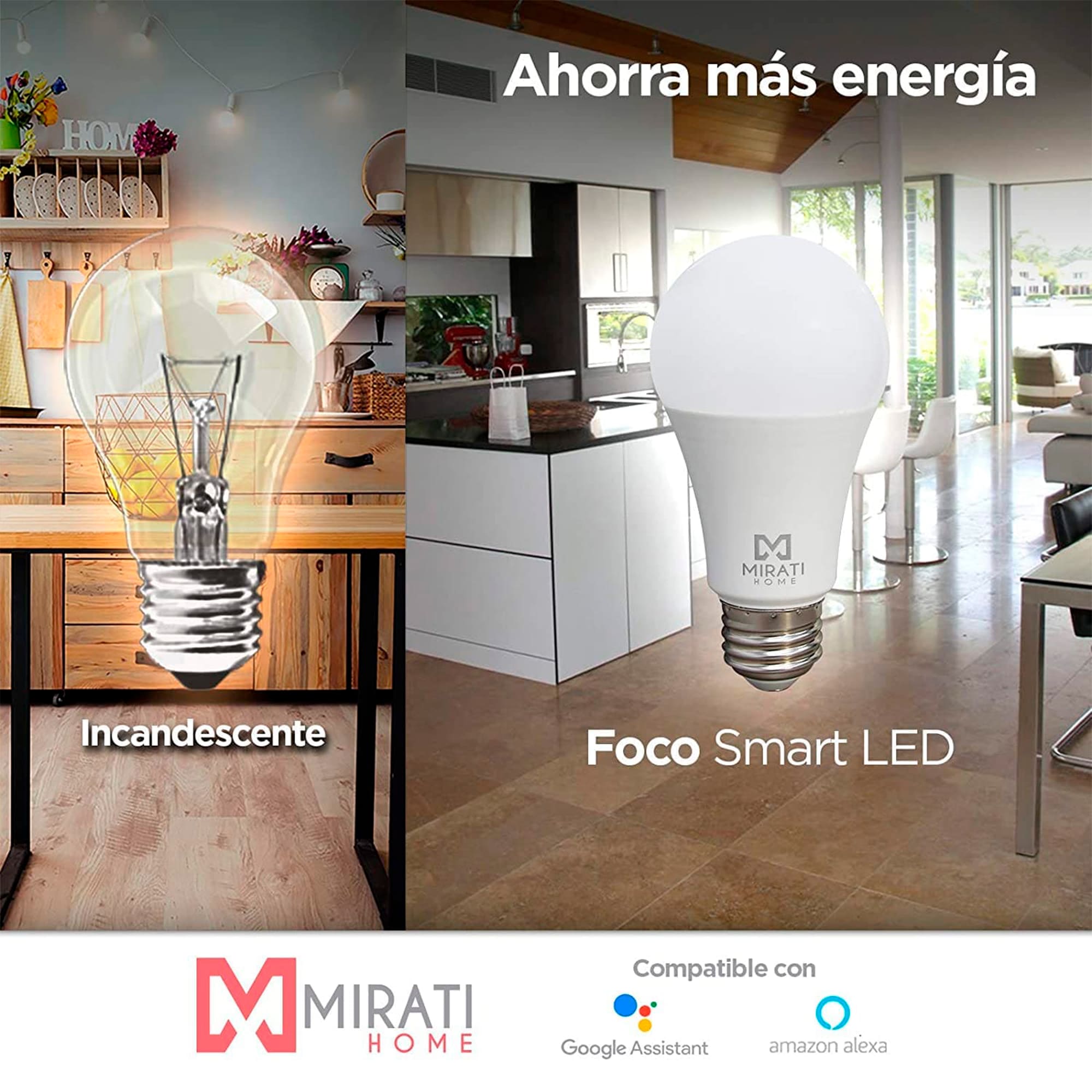 5 Pack - Foco Smart LED de 10 W, Mirati Home MFW1, Luz Blanca, compatible con Alexa y Google Assistant