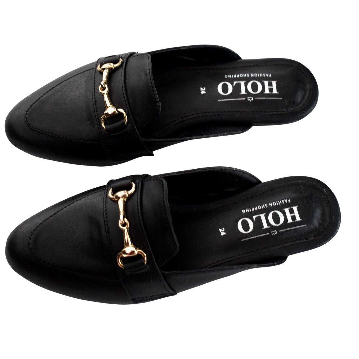 Mules negros con cadena tipo mocasin