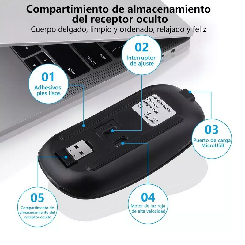 Ratón Inalámbrico 2.4g Bluetooth Recargable Portátil Mouse