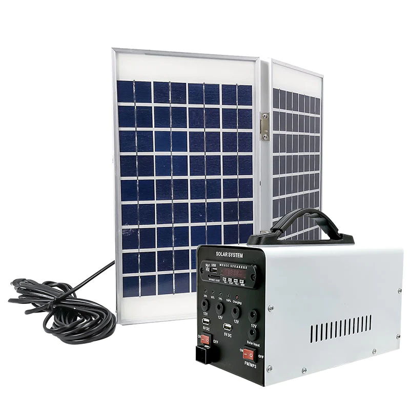 Sistema Solar Generador de Energia para Equipos Eléctricos con Sistema de Audio MP3 y FM  Integrado Entrada USB y Salida 12 V es Compacto Ideal para Camping  / Master / MP-SPS1207F