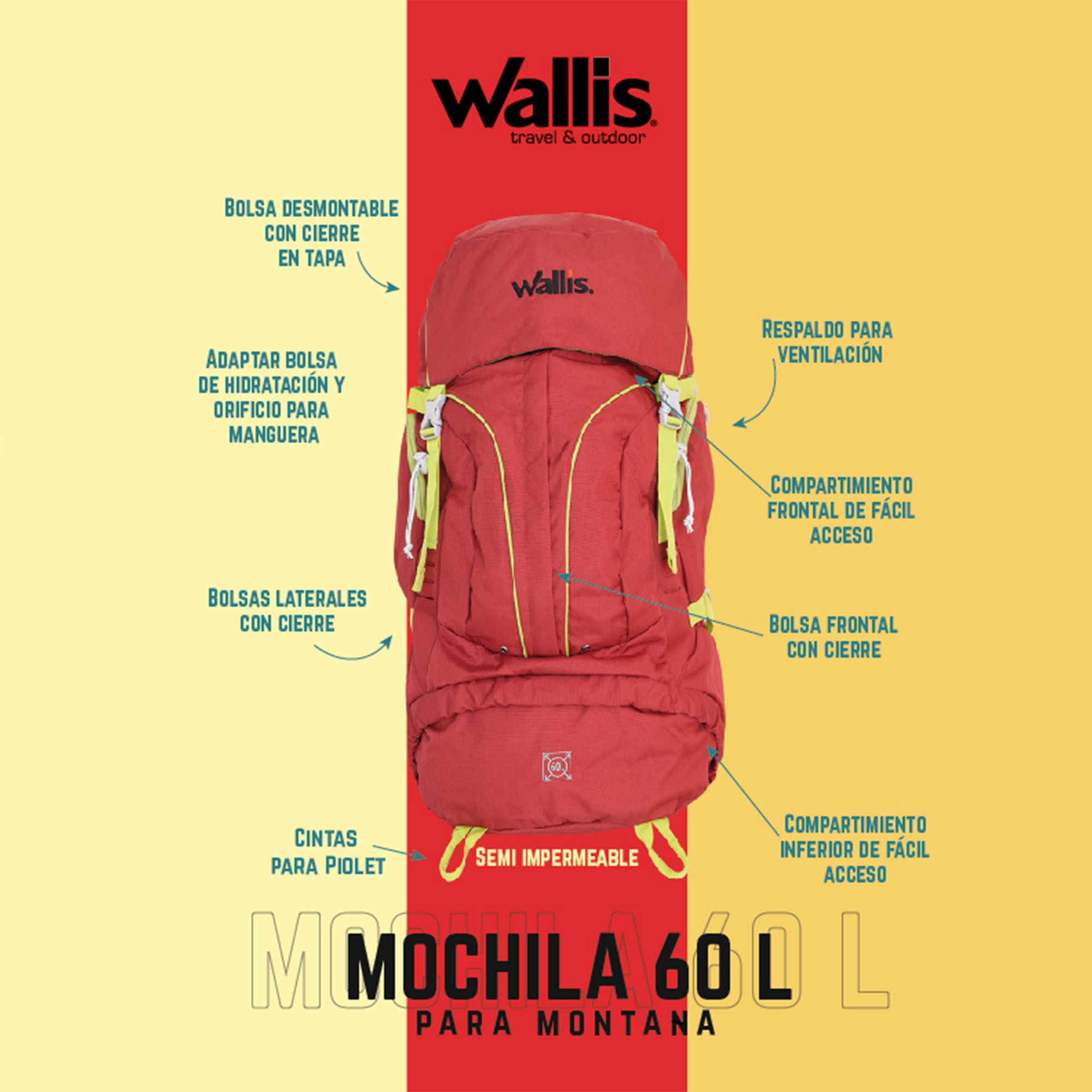 Mochila para montaña WALLIS 60 L