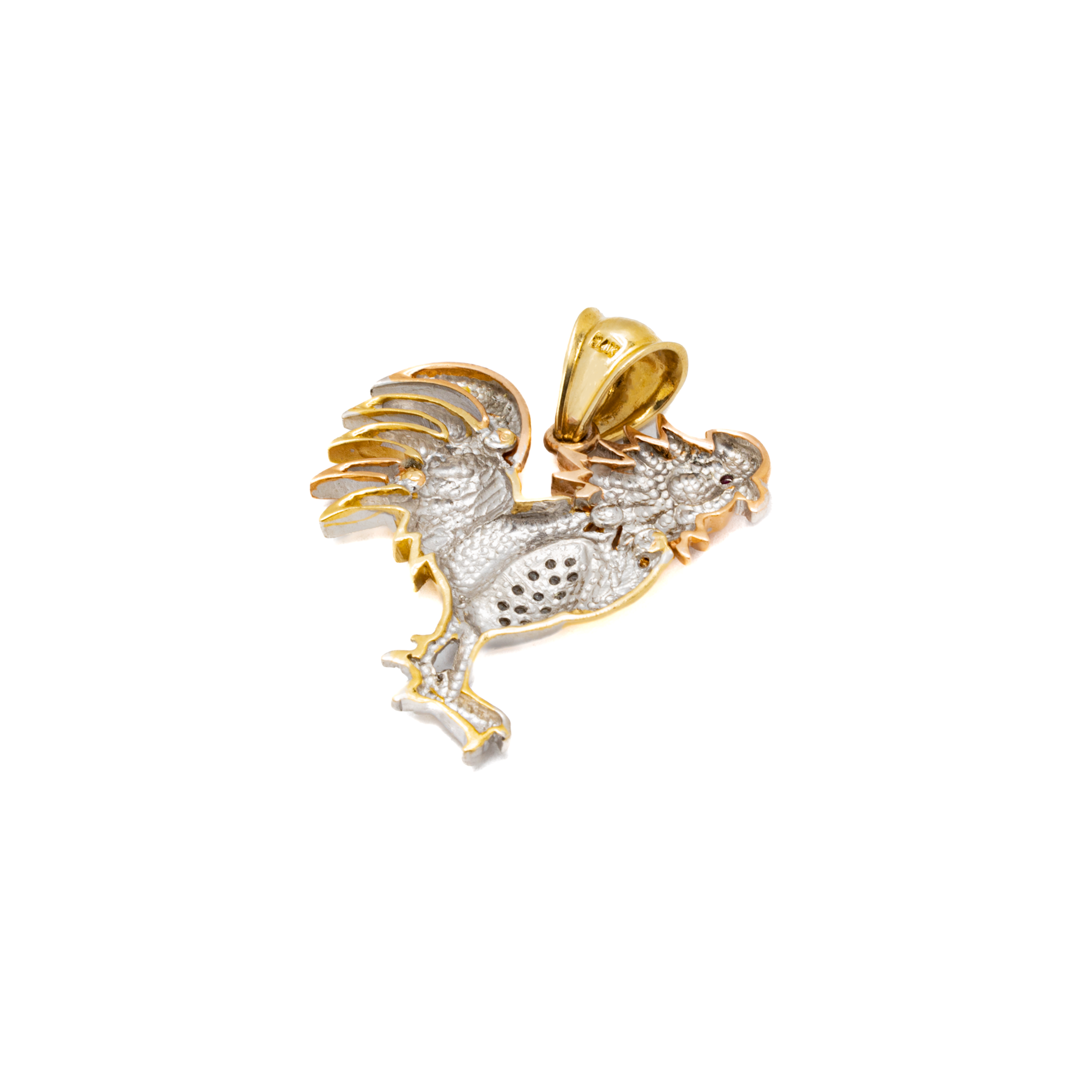 Dije Gallo con Circonias 3 Oros en Oro 14 Kilates.