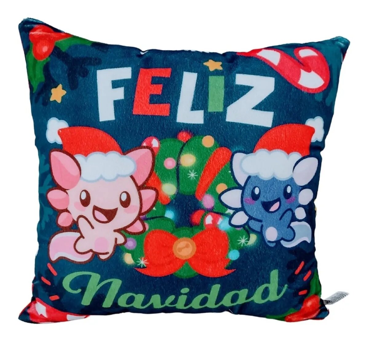 Cojín Decorativo Ajolote Feliz Navidad Azul 36cm Axolotl Regalo Sirenas