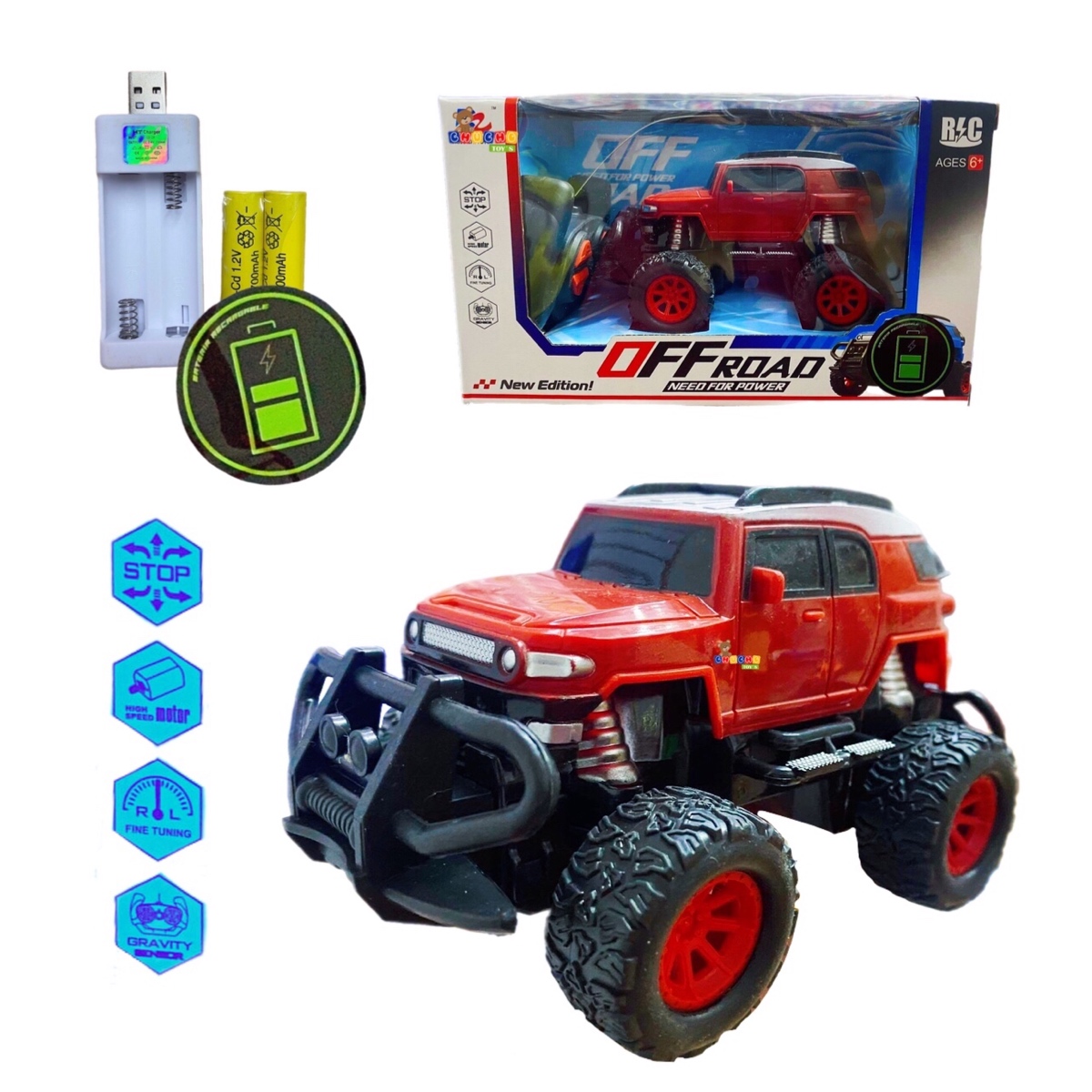 Camioneta A Control Remoto Pila Recargable Y Luz Off Road