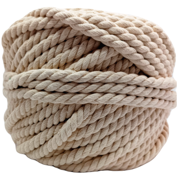 Cuerda o Cordón Macramé Algodón Crudo. 40mts 10 mm 3 cabos Beige