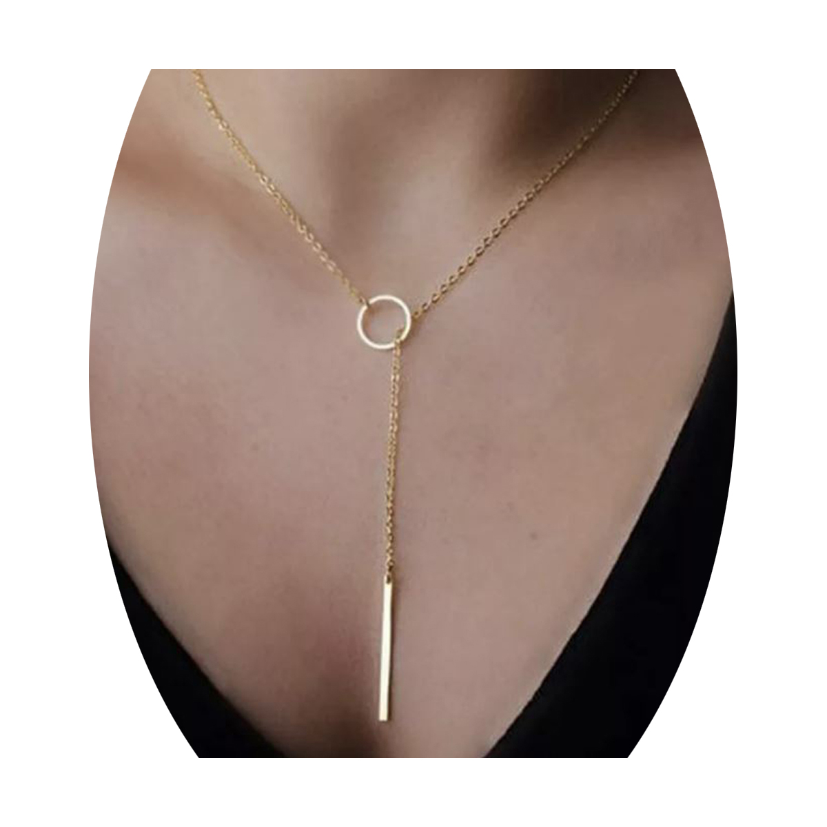 Collar Lariat Bar Collar con Colgante Círculo en Y para Mujer. Gargantilla Mujer. Excelente Regalo - Dorado